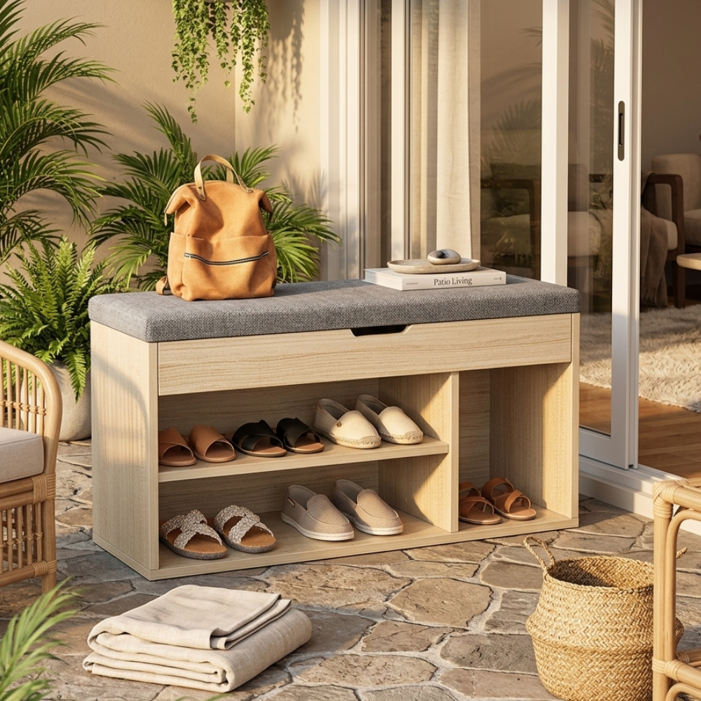 Modern Minimalist 3-Tier Shoe Storage Cabinet - PU Leather & Wood Organizer