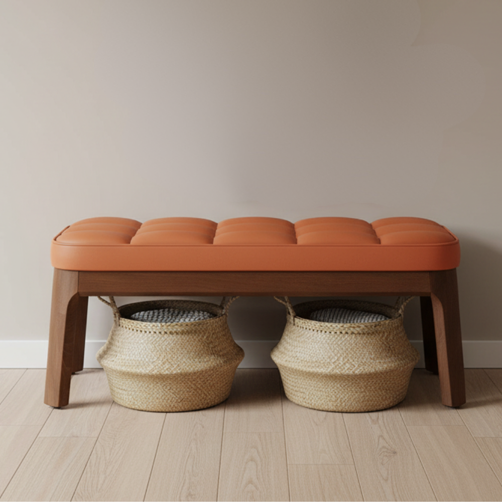 Scandinavian Shoe Storage Bench with Solid Wood Frame & PU Leather Seat