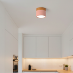 Button Wood Flush Mount Ceiling Light - Minimalist Aluminum Fixture with Wood Accent