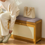Stylish Bamboo Shoe Storage Bench with Cushioned Seating for Entryway