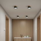 Button Wood Flush Mount Ceiling Light - Minimalist Aluminum Fixture with Wood Accent