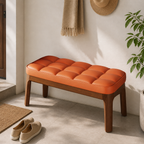 Scandinavian Shoe Storage Bench with Solid Wood Frame & PU Leather Seat