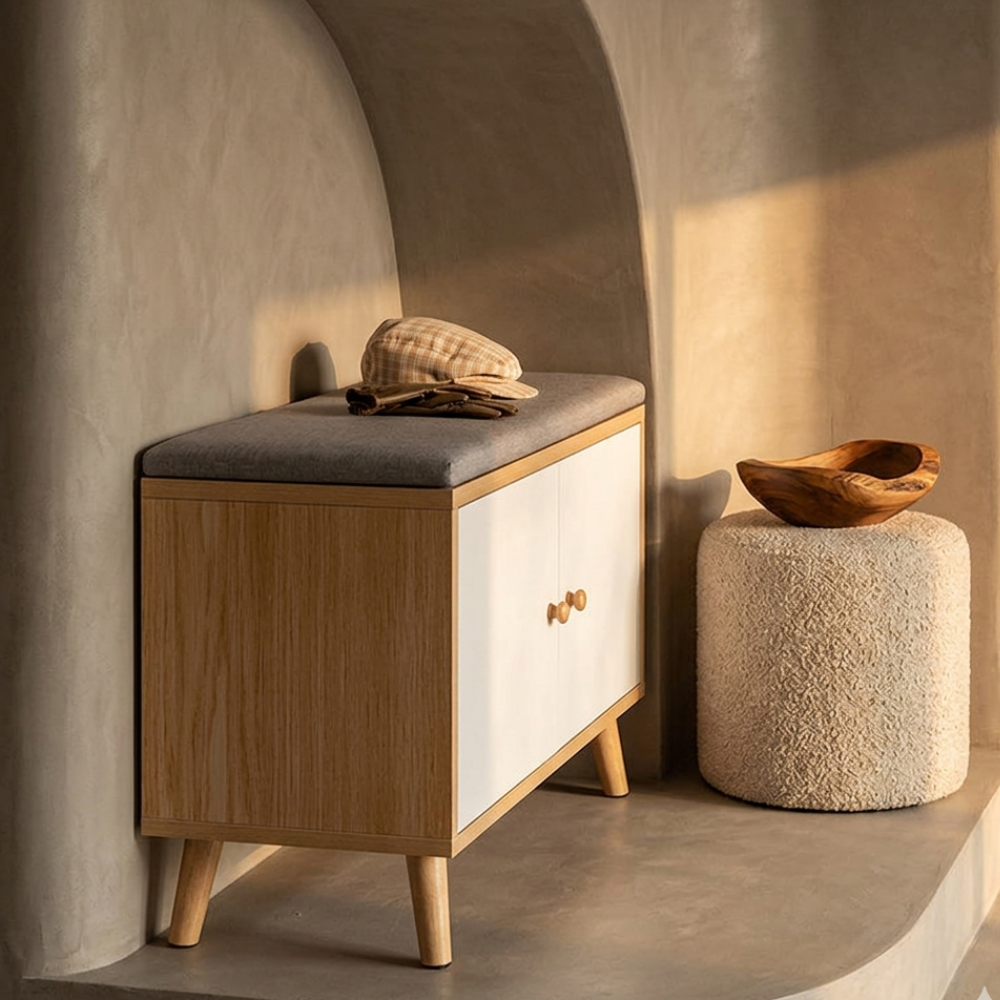 Scandinavian Solid Wood Shoe Storage Cabinet - 2-Tier Organizer