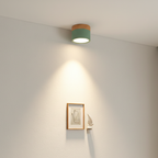Button Wood Flush Mount Ceiling Light - Minimalist Aluminum Fixture with Wood Accent