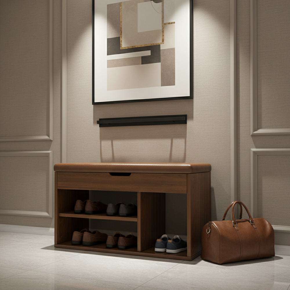 Modern Minimalist 3-Tier Shoe Storage Cabinet - PU Leather & Wood Organizer
