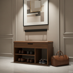 Modern Minimalist 3-Tier Shoe Storage Cabinet - PU Leather & Wood Organizer