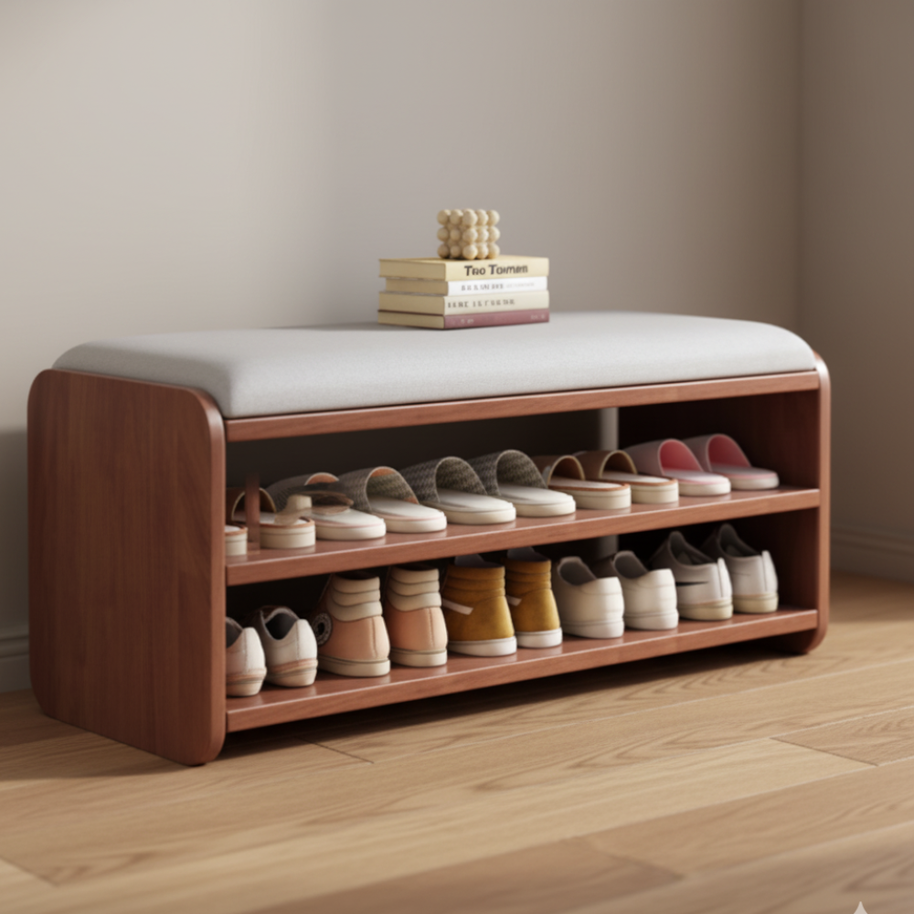 Modern Minimalist Shoe Rack Bench with Two-Tier Shoe Storage for Entryway