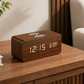 Stylish Wooden Digital Alarm Clock with Wireless Charging & Voice Activation