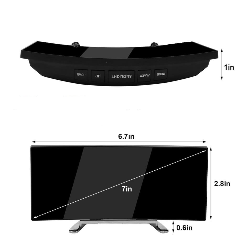 Sleek Curved LED Digital Alarm Clock with Adjustable Dimming Feature