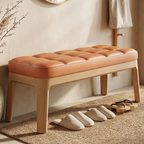 Scandinavian Shoe Storage Bench with Solid Wood Frame & PU Leather Seat