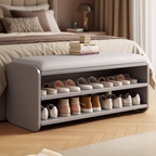 Modern Minimalist Shoe Rack Bench with Two-Tier Shoe Storage for Entryway