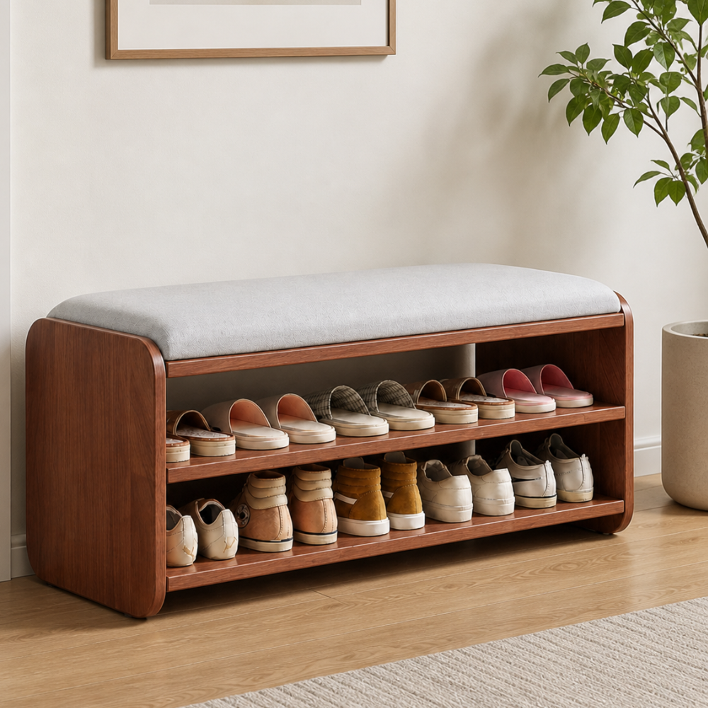 Modern Minimalist Shoe Rack Bench with Two-Tier Shoe Storage for Entryway