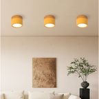 Button Wood Flush Mount Ceiling Light - Minimalist Aluminum Fixture with Wood Accent