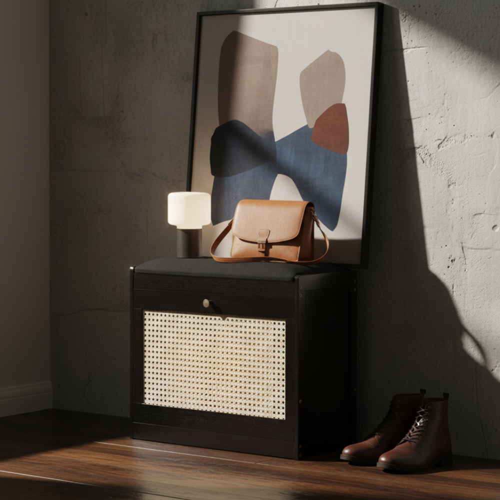 Stylish Bamboo Shoe Storage Bench with Cushioned Seating for Entryway