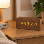Natural Wood LED Digital Alarm Clock with Triple Alarm & Brightness Control