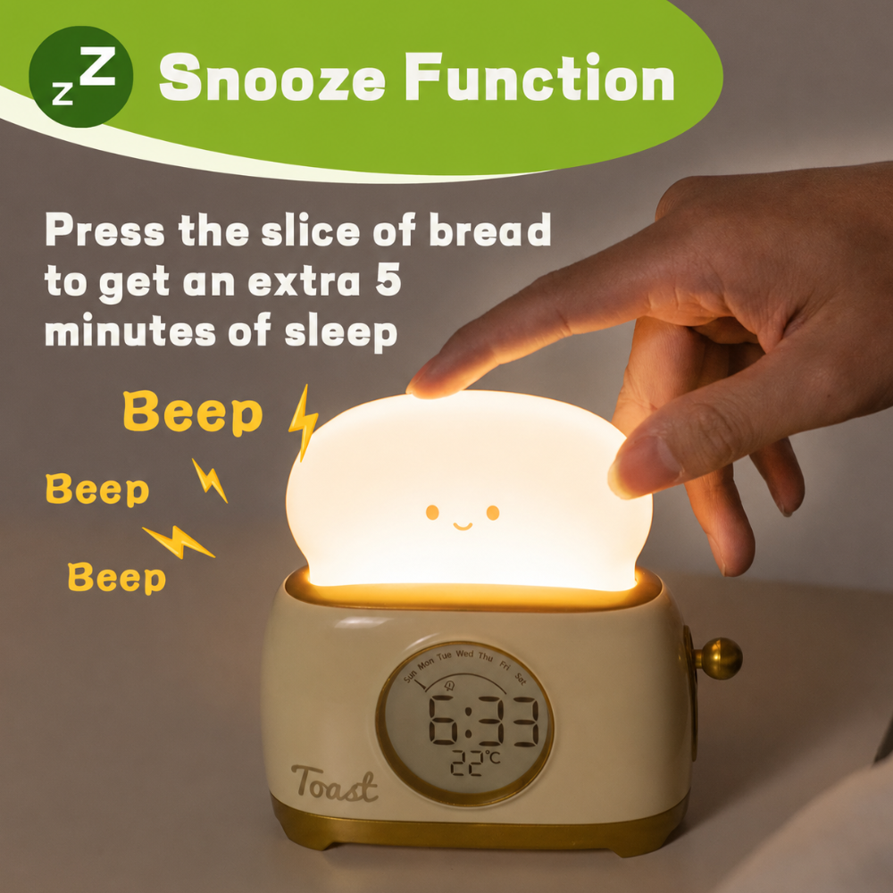 Toastie Digital Alarm Clock with Night Light & Temperature Display for Kids