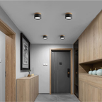 Button Wood Flush Mount Ceiling Light - Minimalist Aluminum Fixture with Wood Accent
