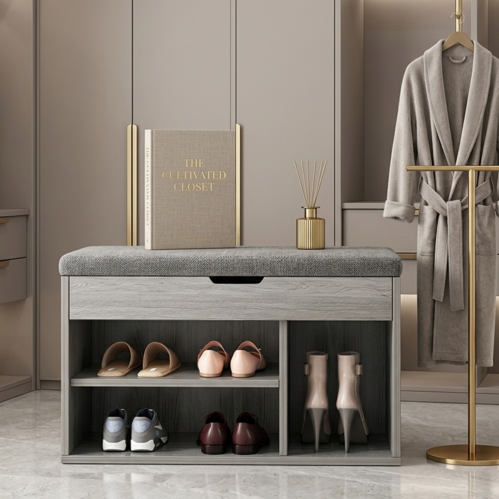 Modern Minimalist 3-Tier Shoe Storage Cabinet - PU Leather & Wood Organizer