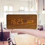 Natural Wood LED Digital Alarm Clock with Triple Alarm & Brightness Control