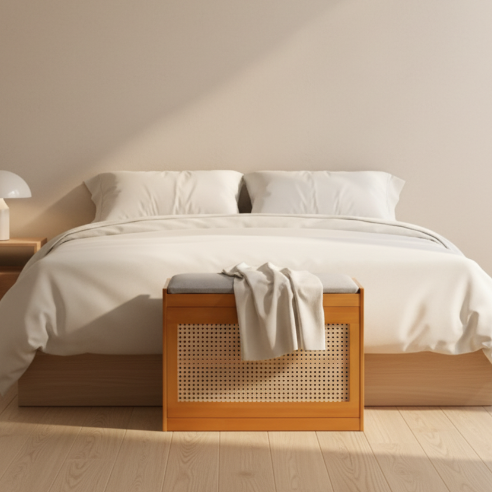 Stylish Bamboo Shoe Storage Bench with Cushioned Seating for Entryway