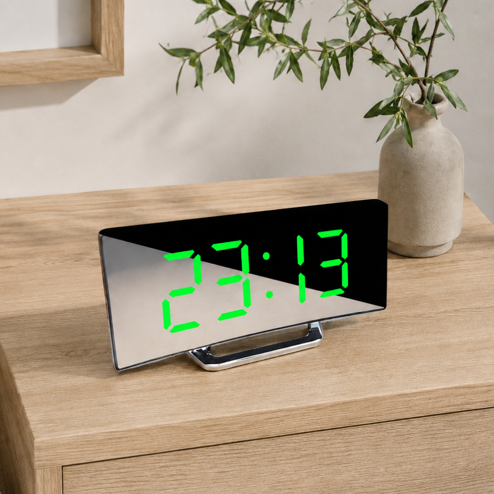 Sleek Curved LED Digital Alarm Clock with Adjustable Dimming Feature