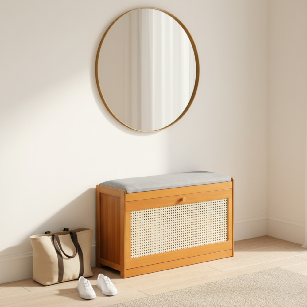Stylish Bamboo Shoe Storage Bench with Cushioned Seating for Entryway