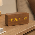 Natural Wood LED Digital Alarm Clock with Triple Alarm & Brightness Control