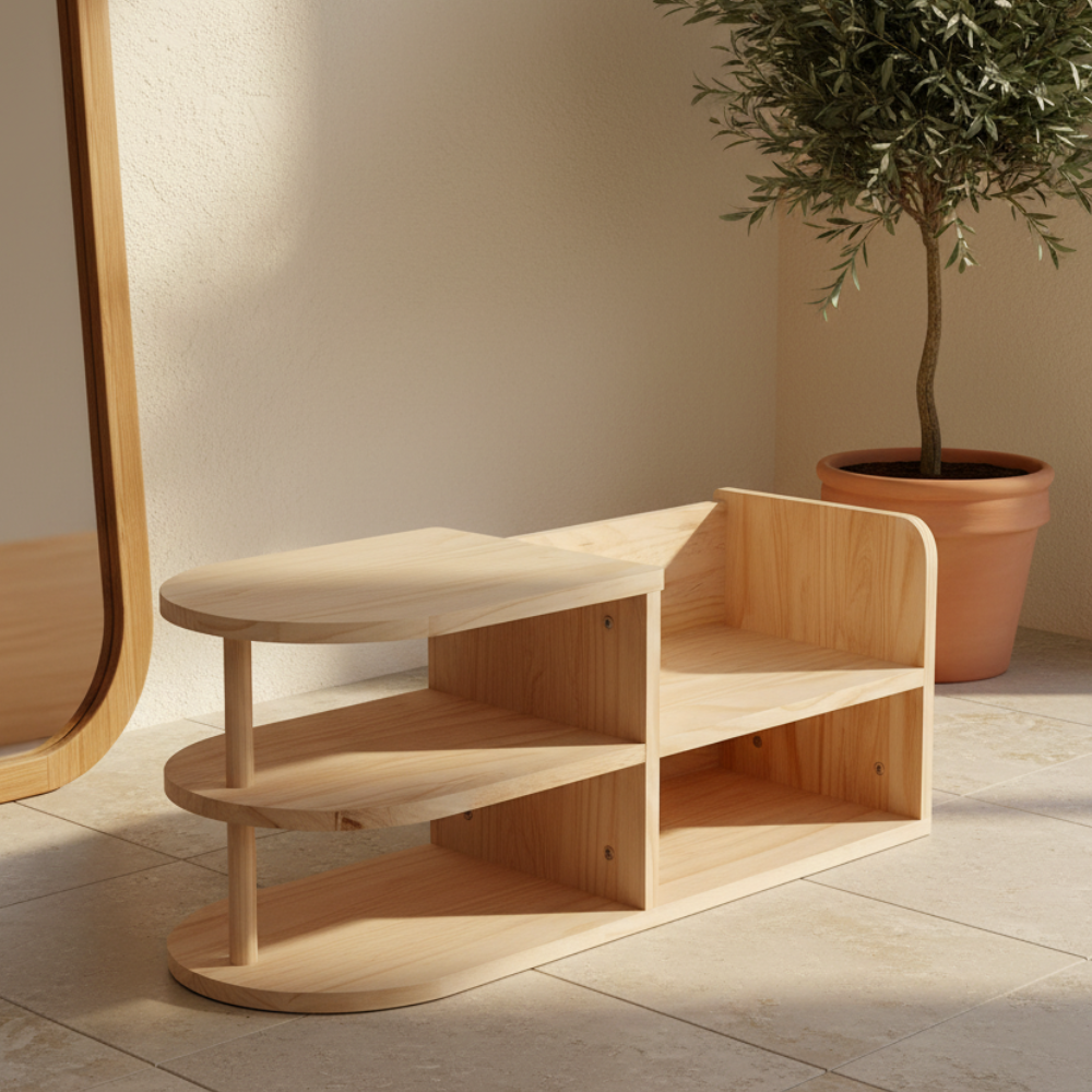 Children Shoe Storage Bench with Japanese Pine Wood 2-Tier Entryway Rack