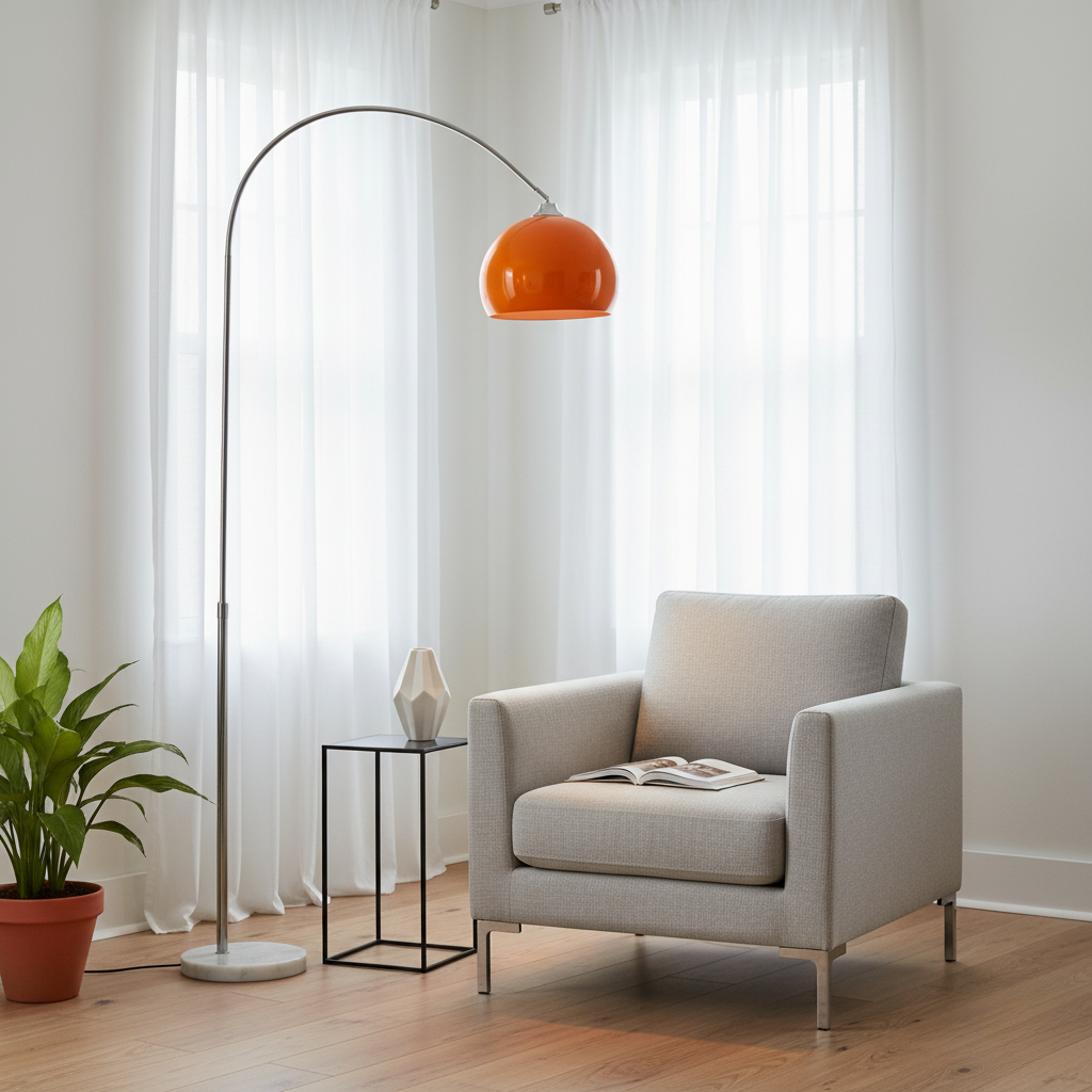 Contemporary Arc Floor Lamp - Modern Dome Shade for Living Room Decor