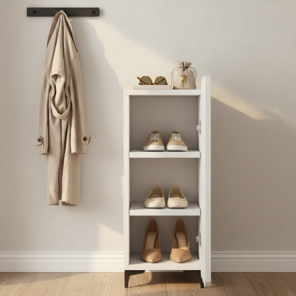Elegant 4-Tier Shoe Storage Cabinet with Scalloped Edge Design for Entryway