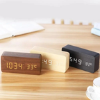Natural Wood LED Digital Alarm Clock with Triple Alarm & Brightness Control