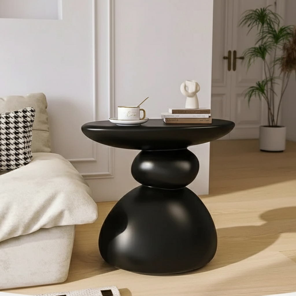 Modern Minimalist Stone Side Table - Scandinavian Design for Living Room or Bedroom