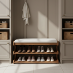 Elegant Bamboo Entryway Bench With Shoe Storage & PU Leather Seat