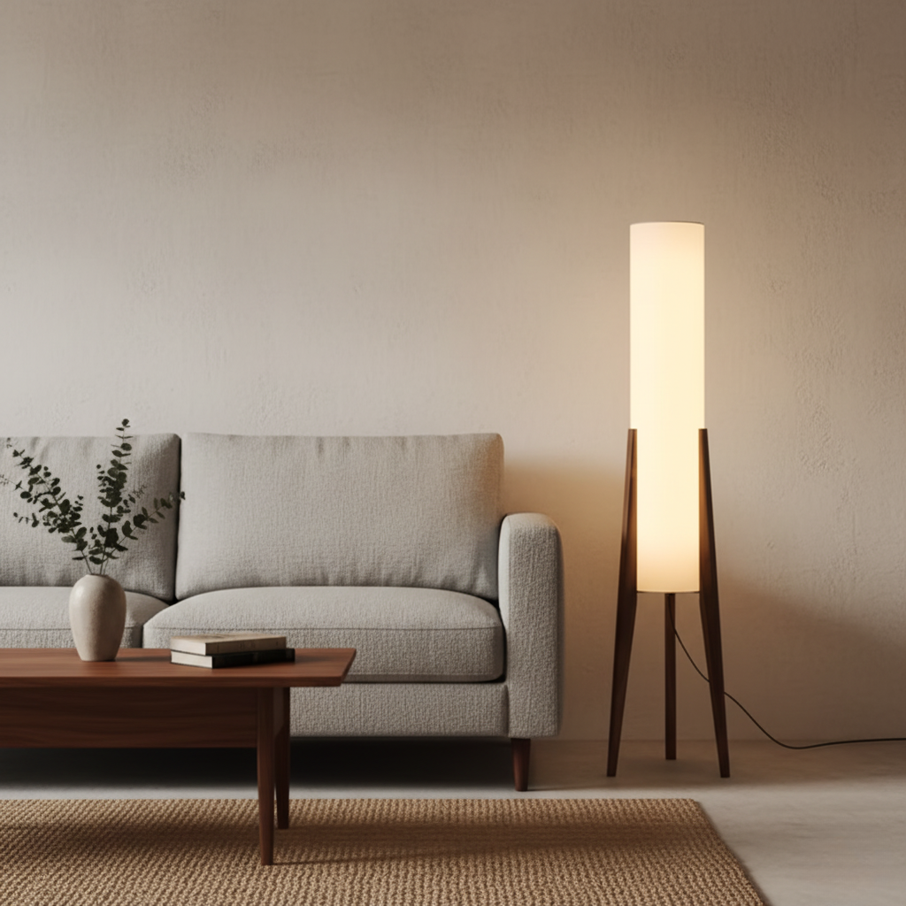 Elegant Walnut Modern Floor Lamp - Nordic Retro Design for Living Room