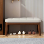 Scandinavian Shoe Storage Bench with Solid Wood Frame & PU Leather Seat
