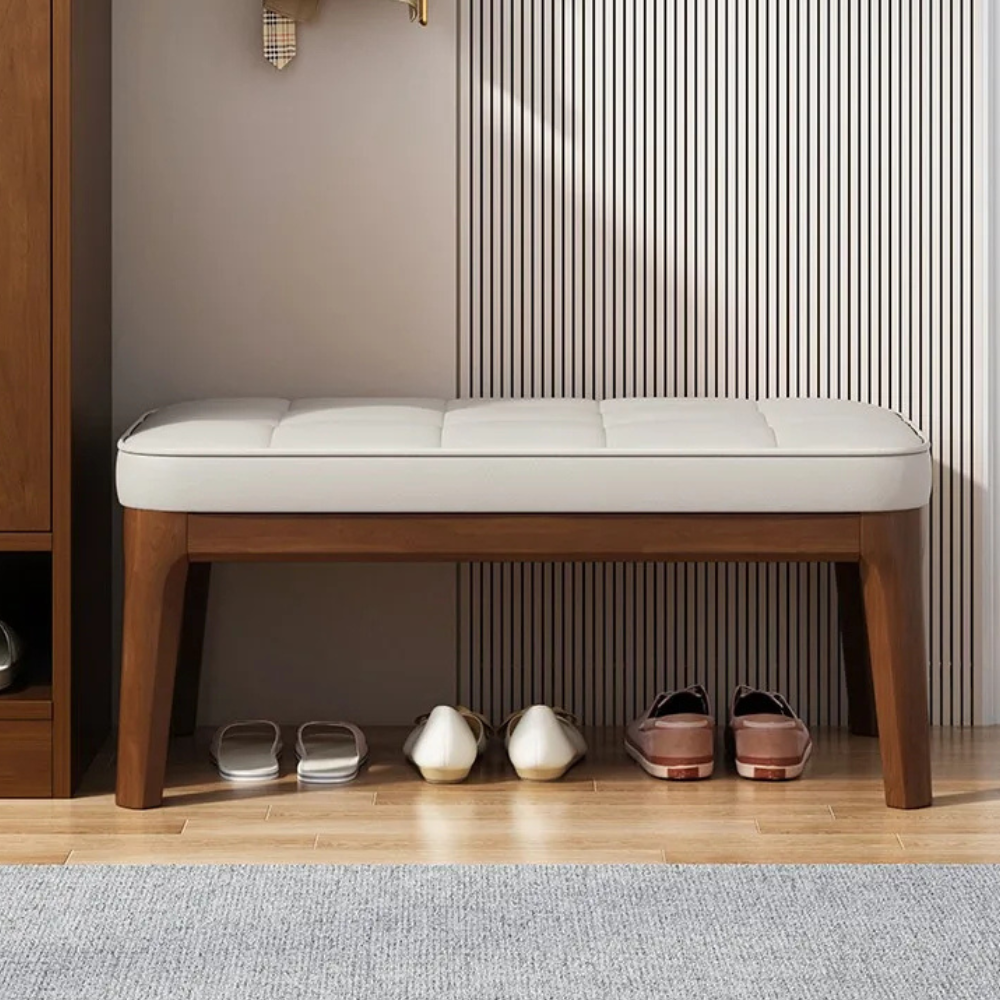 Scandinavian Shoe Storage Bench with Solid Wood Frame & PU Leather Seat
