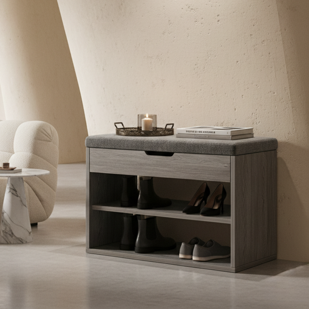 Modern Minimalist 3-Tier Shoe Storage Cabinet - PU Leather & Wood Organizer