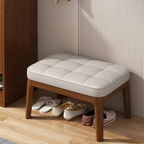 Scandinavian Shoe Storage Bench with Solid Wood Frame & PU Leather Seat