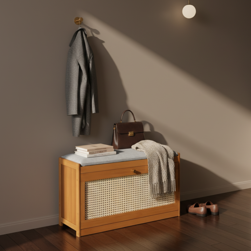 Stylish Bamboo Shoe Storage Bench with Cushioned Seating for Entryway