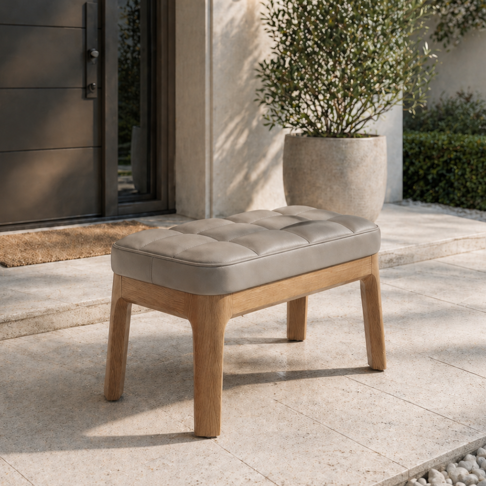 Scandinavian Shoe Storage Bench with Solid Wood Frame & PU Leather Seat