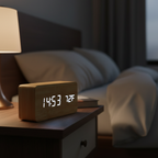 Natural Wood LED Digital Alarm Clock with Triple Alarm & Brightness Control