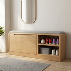 Scandinavian Solid Wood 2-Tier Shoe Storage Cabinet with Cushioned Seat for Entryway