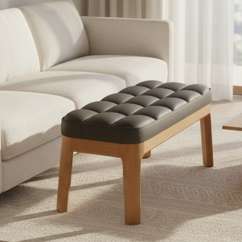 Scandinavian Shoe Storage Bench with Solid Wood Frame & PU Leather Seat
