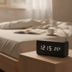 Natural Wood LED Digital Alarm Clock with Triple Alarm & Brightness Control