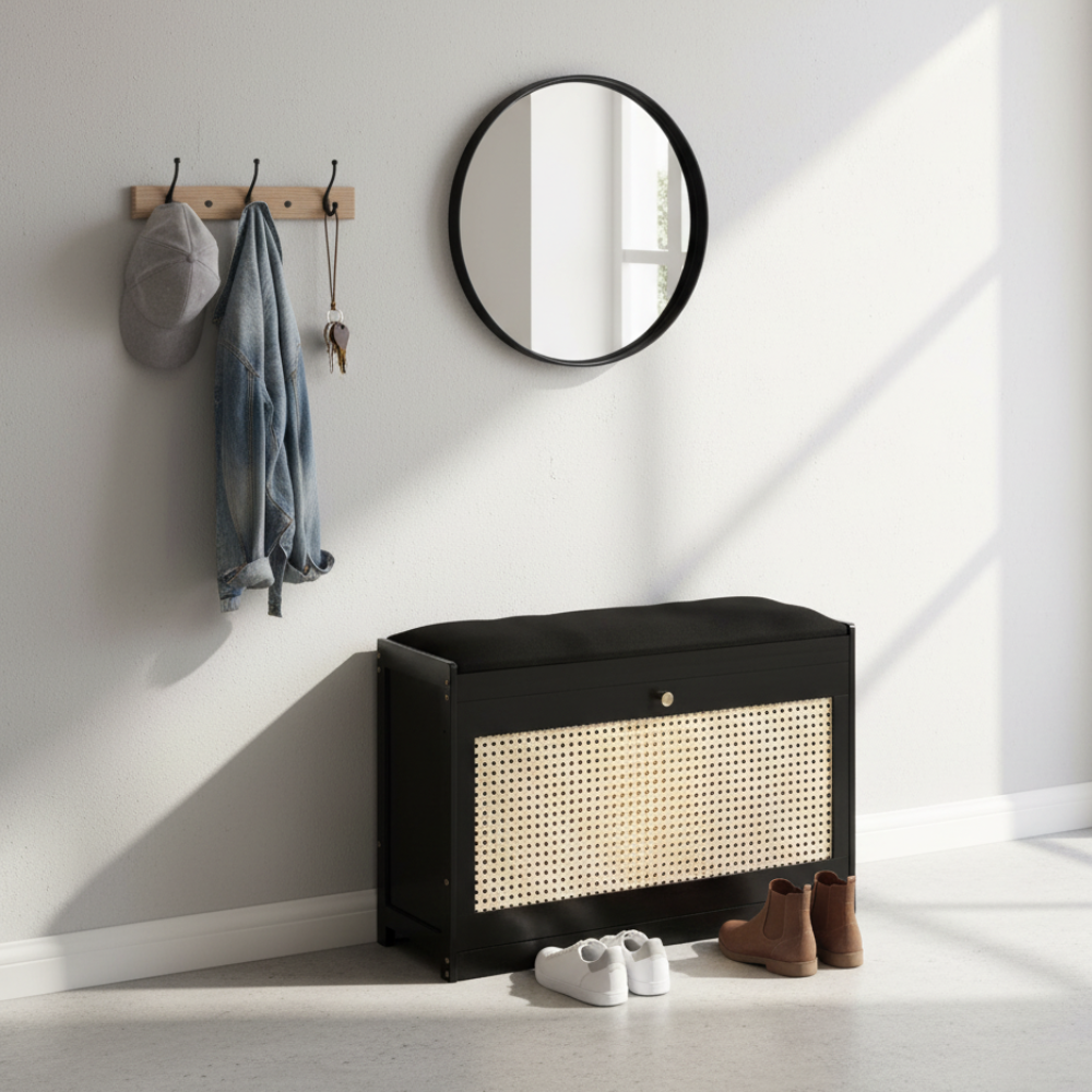 Stylish Bamboo Shoe Storage Bench with Cushioned Seating for Entryway