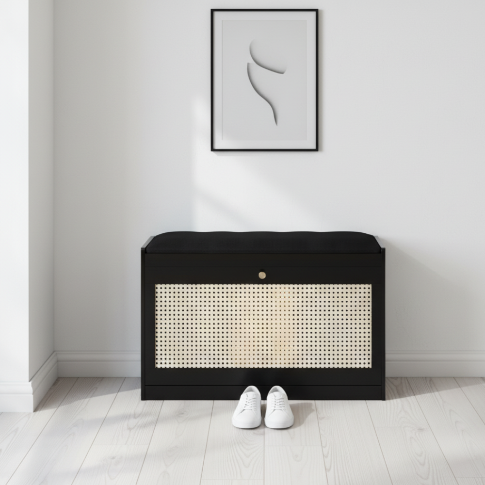 Stylish Bamboo Shoe Storage Bench with Cushioned Seating for Entryway