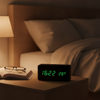 Natural Wood LED Digital Alarm Clock with Triple Alarm & Brightness Control