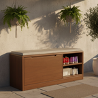 Scandinavian Solid Wood 2-Tier Shoe Storage Cabinet with Cushioned Seat for Entryway
