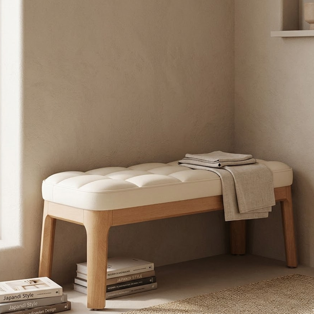 Scandinavian Shoe Storage Bench with Solid Wood Frame & PU Leather Seat