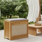 Traditional Bamboo Rattan Shoe Storage Bench with Cushion for Entryway